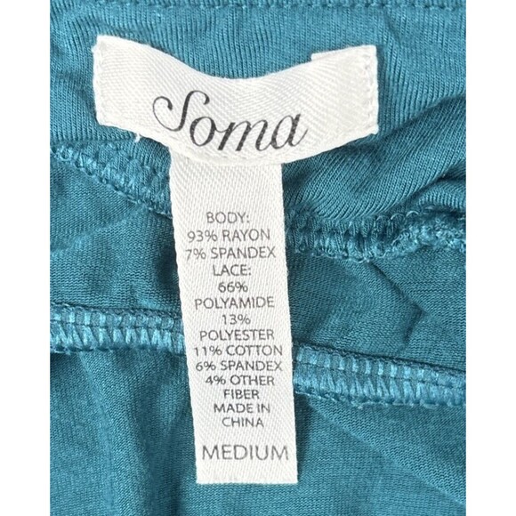 Soma Teal Green Cool Nights Lace Trim Chemise Sleep Nightie Size M - Picture 3 of 6